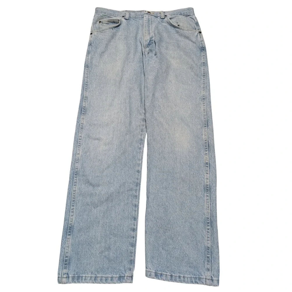 VTG Wrangler Jeans Mens‎ 35x30 Light Blue Rugged Wear Relaxed Fit Wide Leg 90s